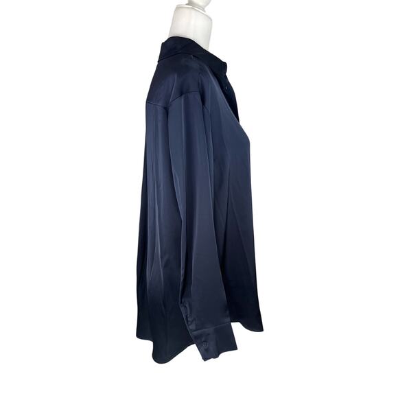 Now And This Button Down Dark Blue Satin Top - Picture 5 of 7